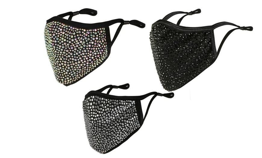 Image 9: One or Three Rhinestone Face Masks