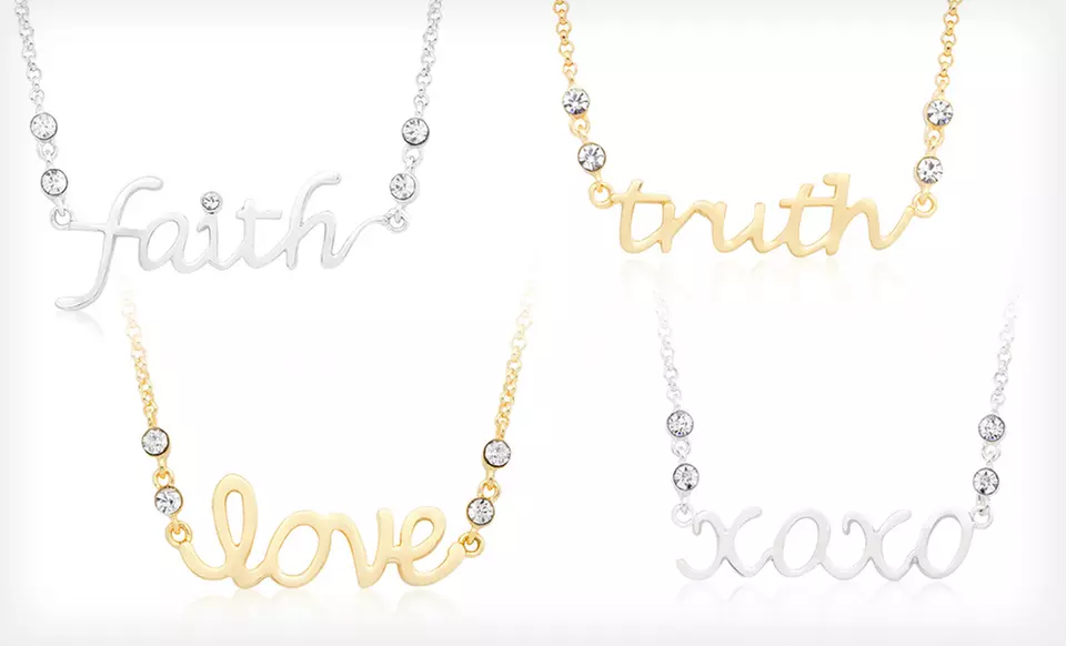 $12 for a Love, Faith, Truth, & XOXO Script Necklace with Swarovski Elements ($49.99 List Price). Free Returns. - Primary Image
