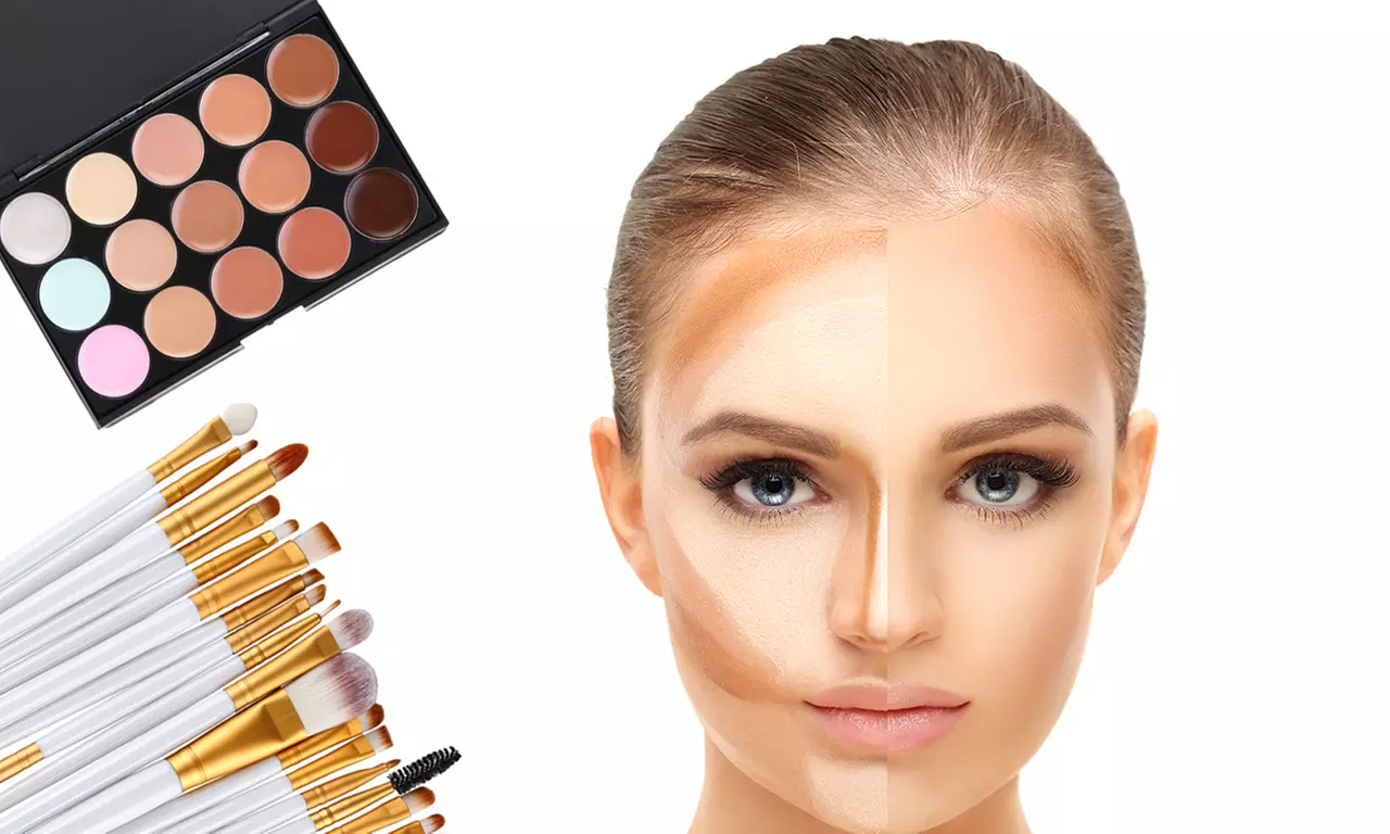 Set de 20 brochas de maquillaje y paleta de correctores