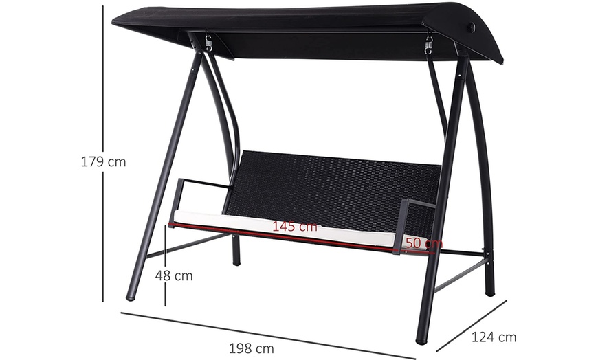 Image 12: Outsunny Rattan-Effect Three-Seater Swing Chair