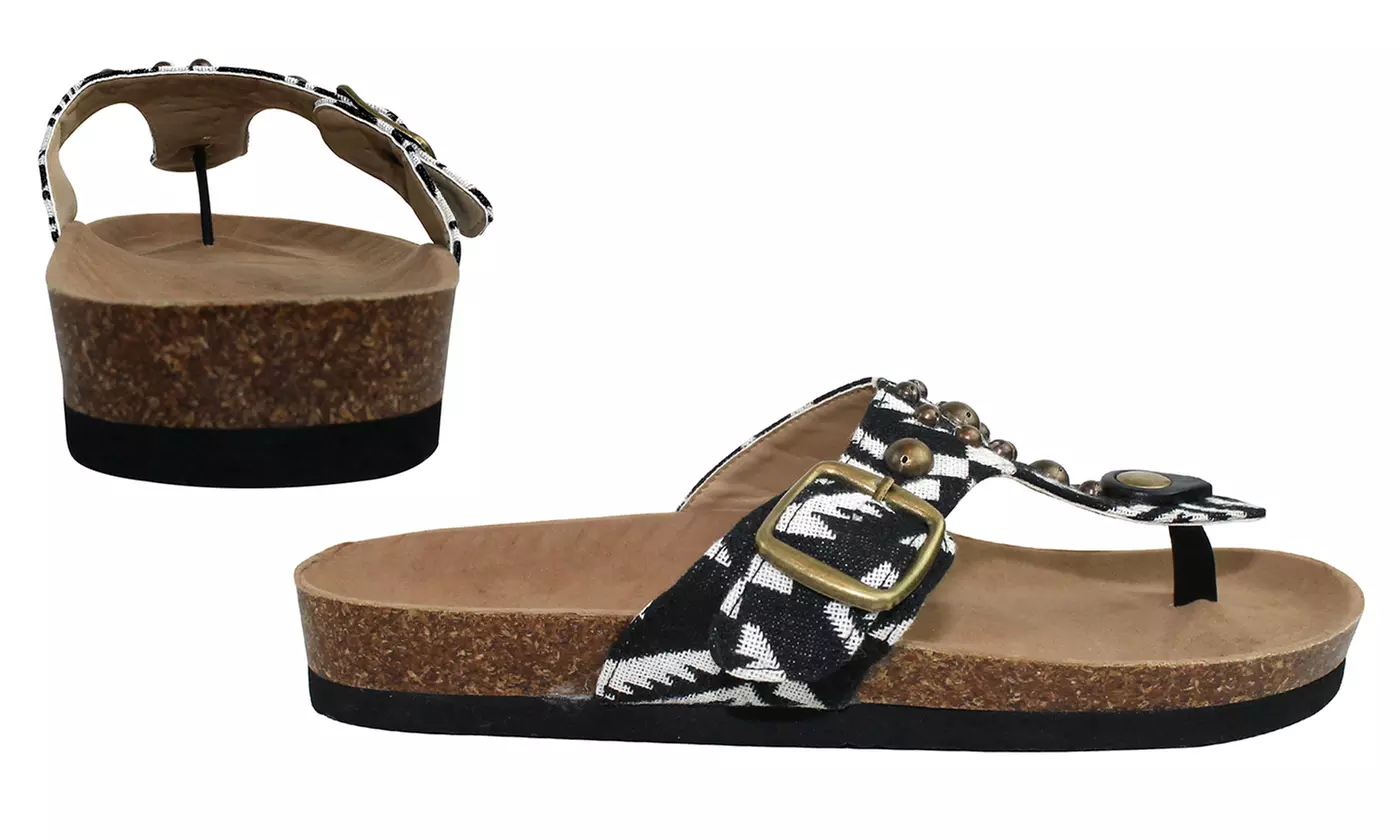 Olivia Miller Ricina Women's Studded Buckle Cork Sandals - Second Medium