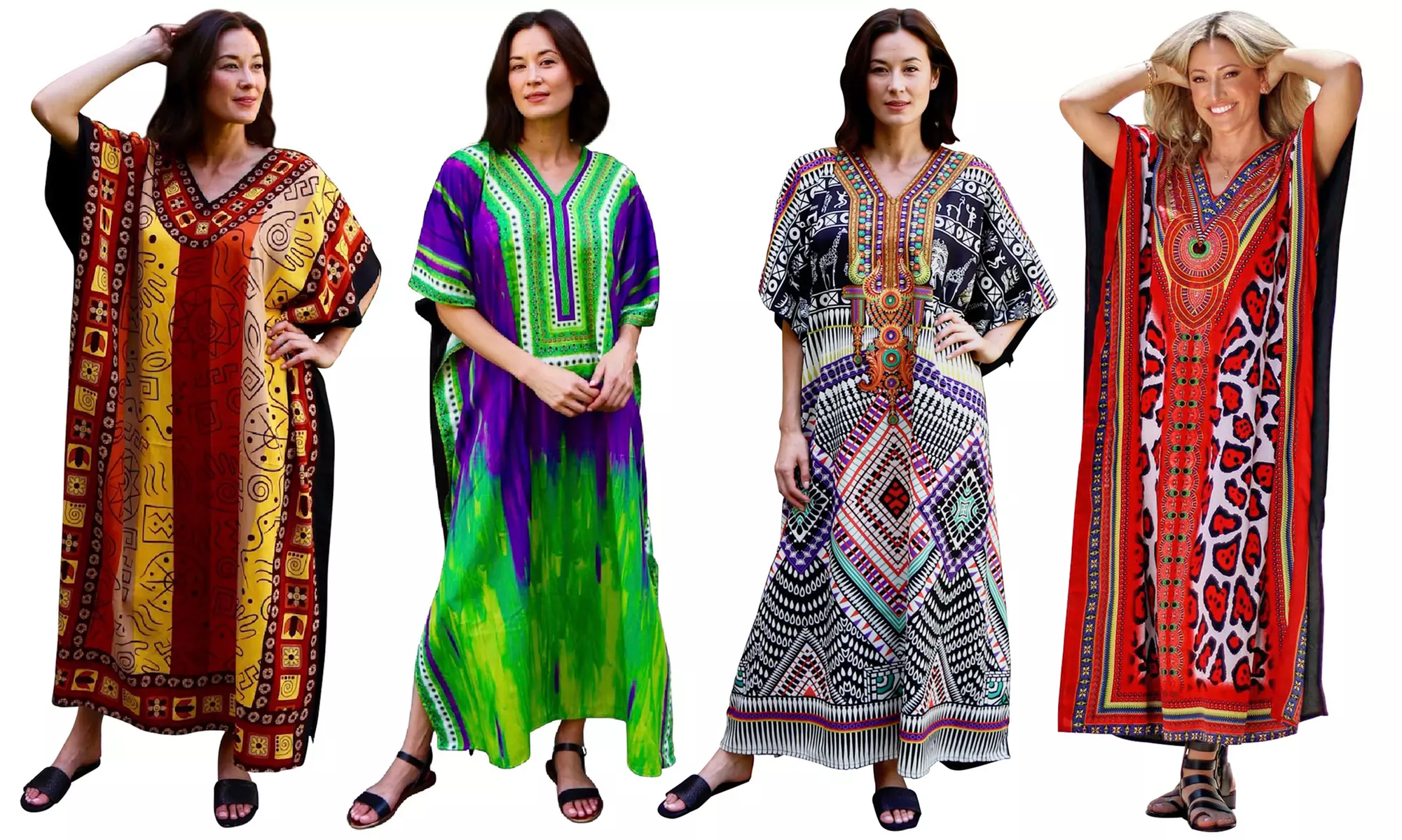 Women's Dashiki Style Maxi Caftan Dresses - Primary Image