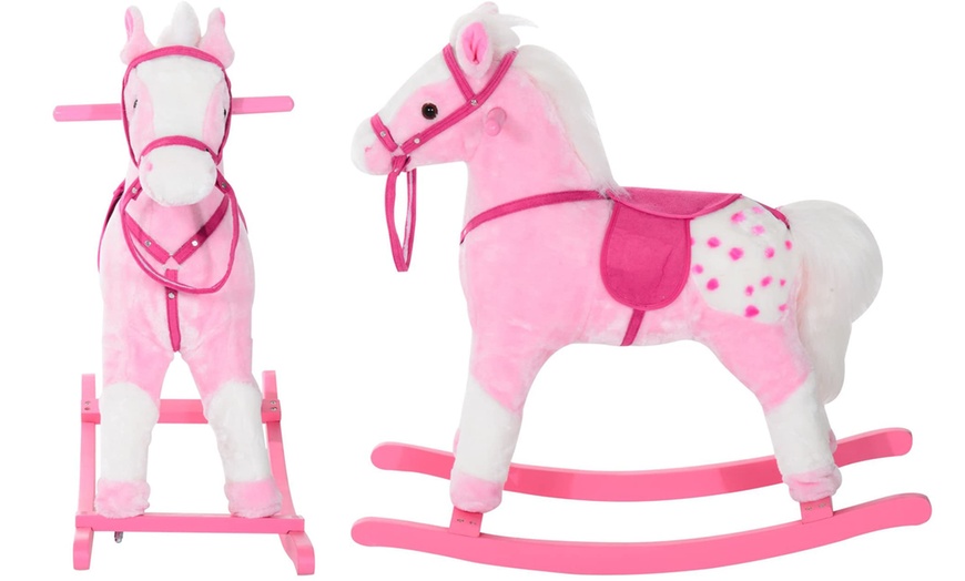 Image 4: HomCom Kids' Plush Rocking Horse with Sound Effects