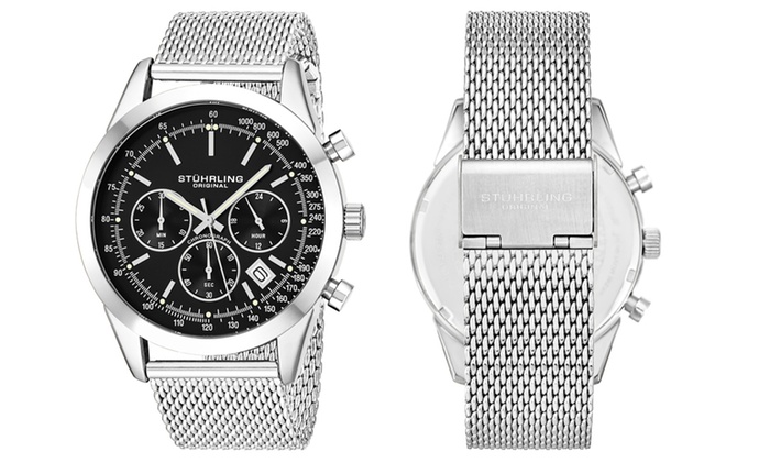 stuhrling men's chronograph watch with mesh band