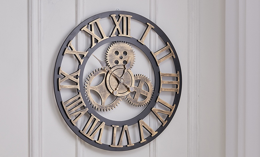 Image 2: Industrial Retro Style Silent Wall Clock 58cm