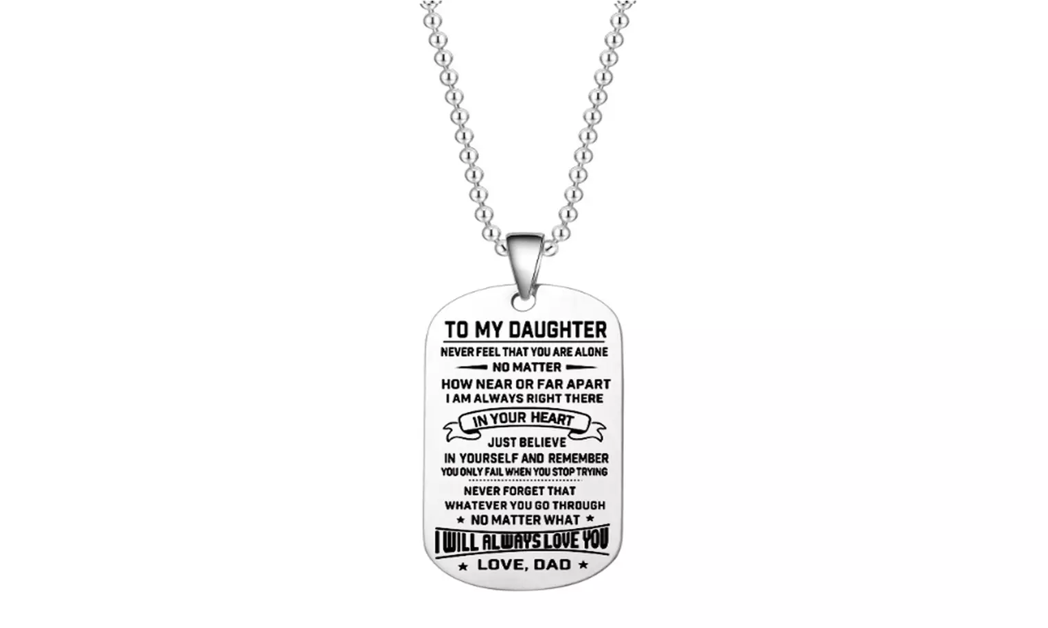To My Son or To My Daughter Inspirational Silver-Plated Dog Tag Necklace - Second Medium