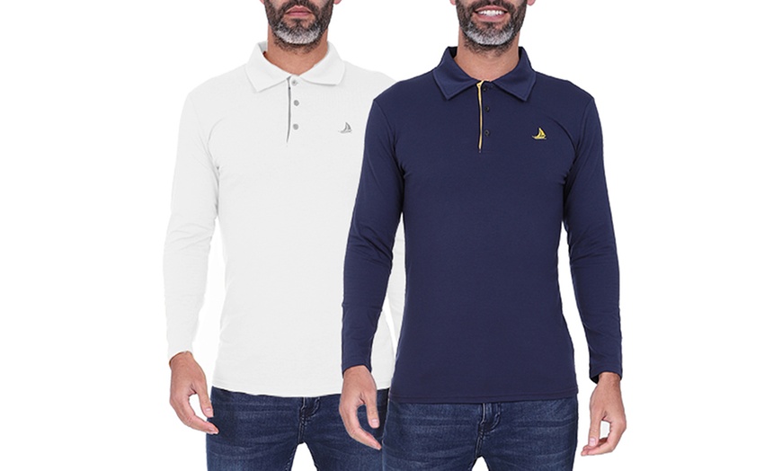 Image 8: Two Packs of Blu Apparel Men's Long Sleeve Joshua Polo Shirts