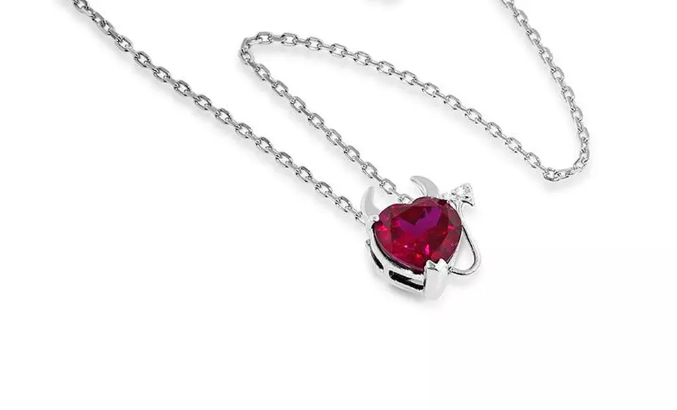 Created Ruby and White Sapphire Heart Pendant. Multiple Chain Lengths Available. Free Returns.   - Second Medium
