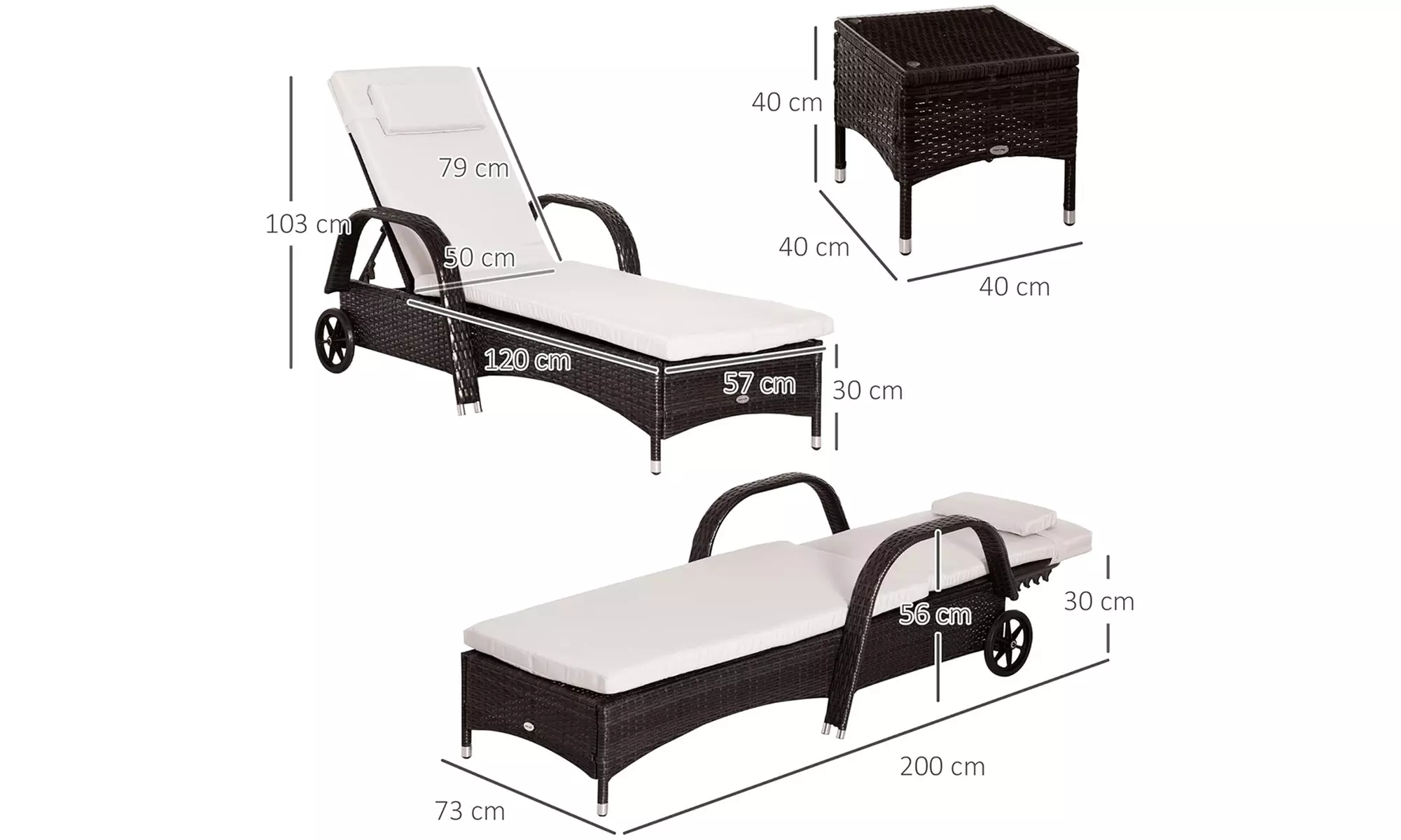 Outsunny Rattan Patio 2 Loungers and Table - Image 6