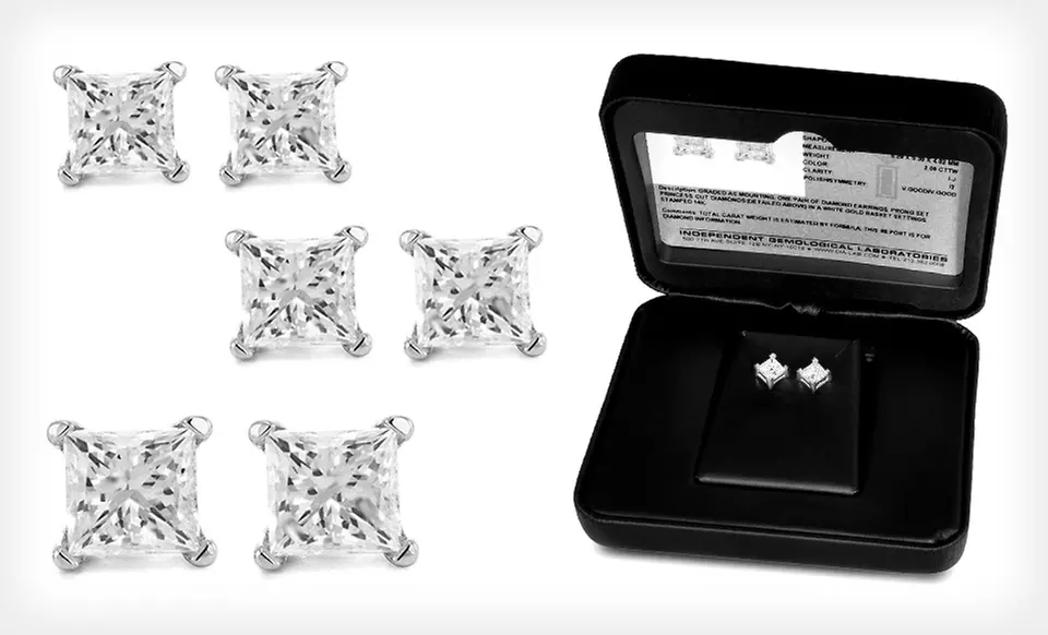 1.25-, 1.50-, or 2-Carat TDW Princess-Cut Diamond Stud Earrings (Up to 60% Off). Free Shipping. - Second Medium