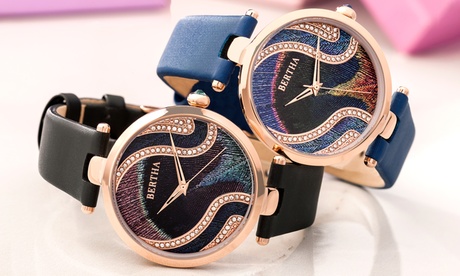 Orologio Bertha Trisha realizzato con cristalli Swarovski®, con cinturino in vera pelle, disponibile in 5 colori