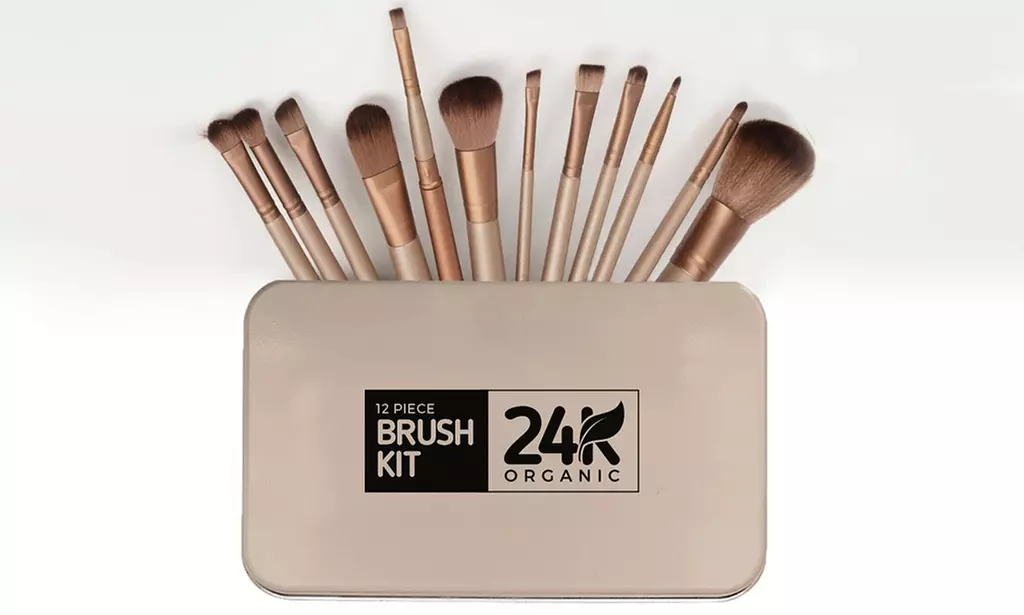 24K Makeup Brush Set with Portable Case (12-Piece) - Second Medium