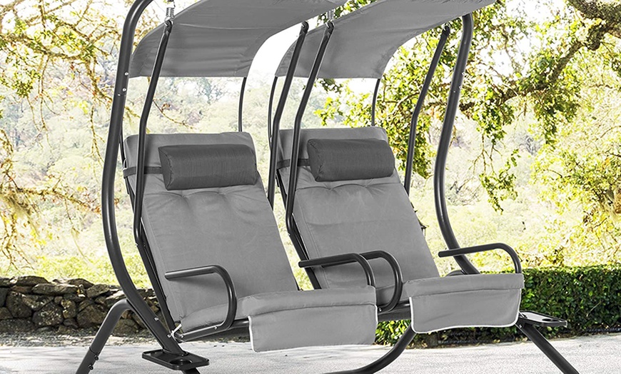 Image 6: Outsunny Twin Single Seat Swing Chair with Canopy