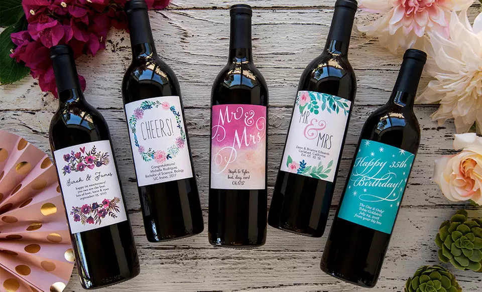 One Custom Wine Bottle with Personalized Paper Label and Optional Gift Box from EtchedWine.com (Up to 46% Off) - Second Medium