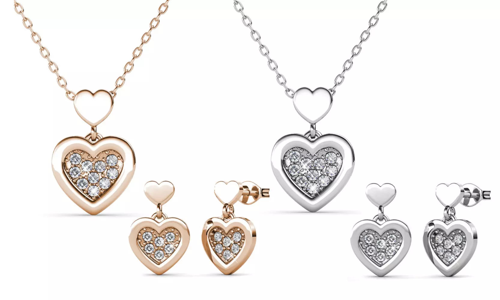 1 ou 2 parures de bijoux avec un collier et des boucles d'oreilles en forme de cœur ornés de cristaux Swarovski® - Primary Image