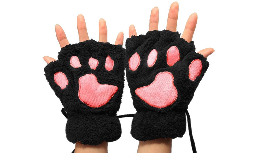 Image 3: Fingerless Paw Winter Gloves