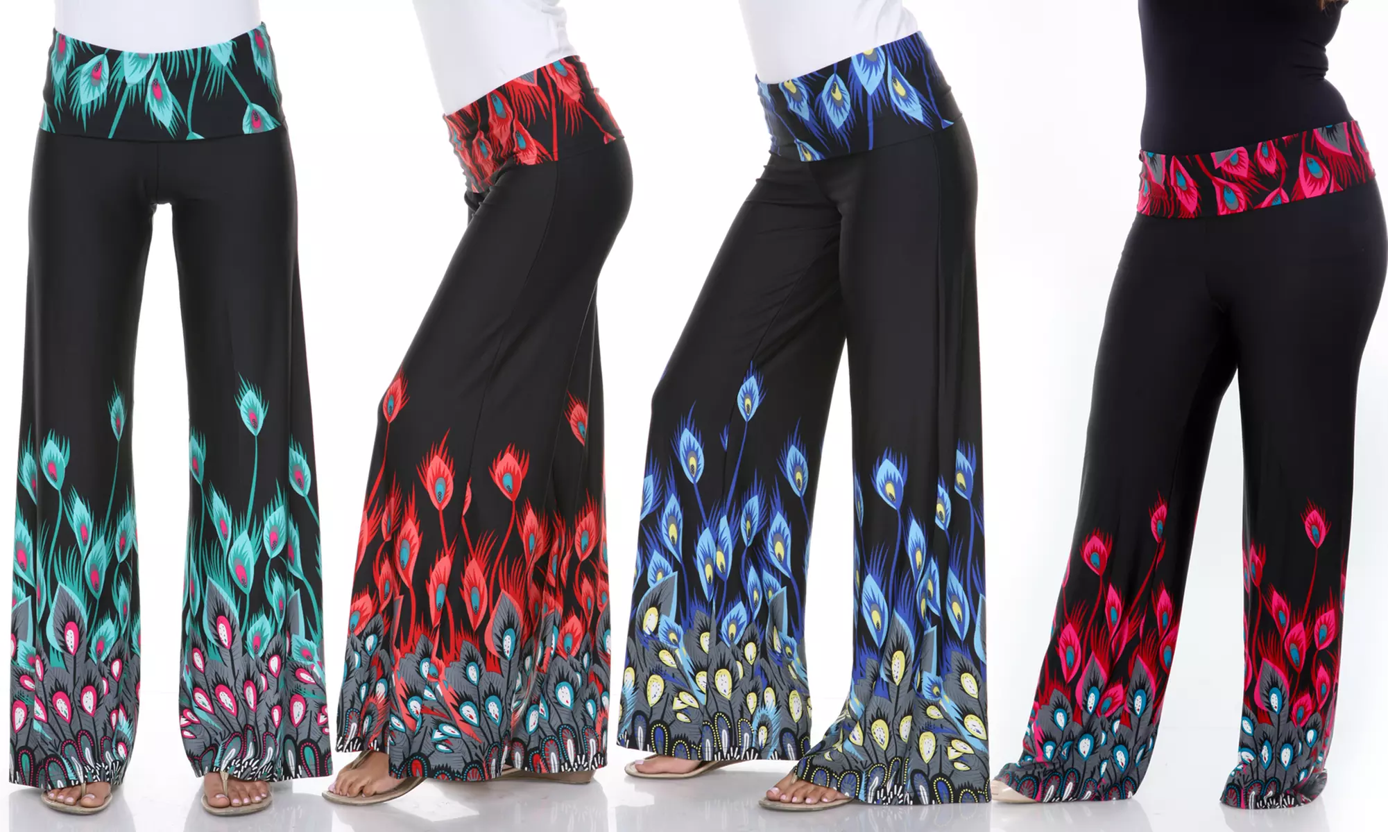 White Mark Women's Peacock Print Palazzo Pants. Plus Sizes Available - Primary Image