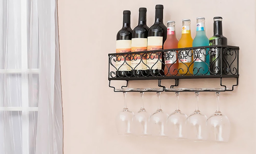 Image 1: Wall-Mounted Wine Glass Rack Goblet and Bottle Storage