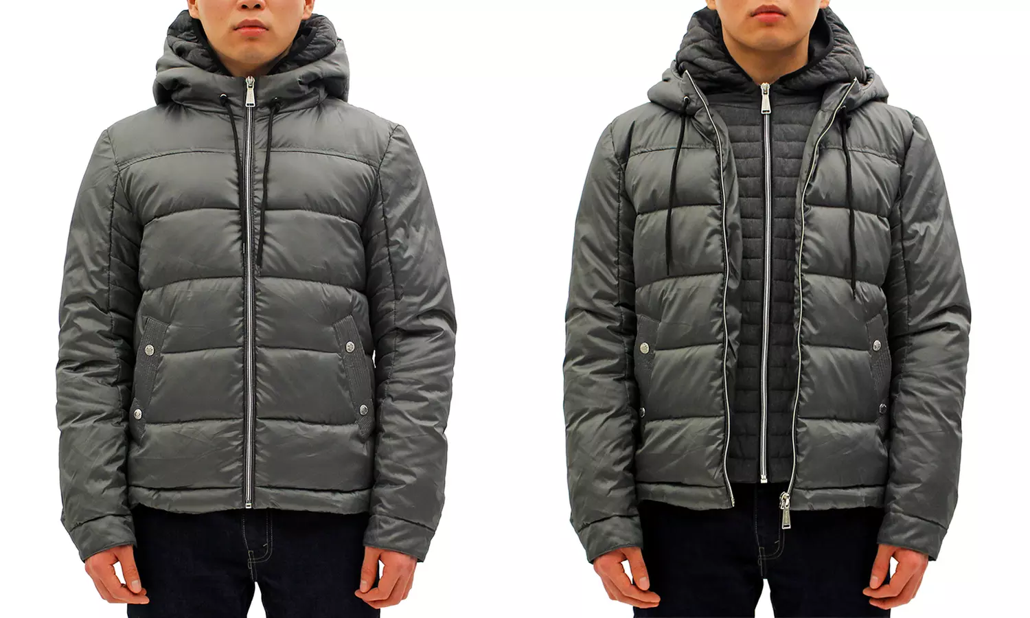 Seduka Men's Grey Heavy-Weight Down Parka with Inner Zipper Puffer - Primary Image