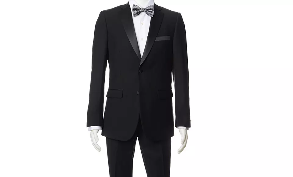 Eddie Domani Men's Slim-Fit Tuxedo with 2-Button Jacket and Trousers in Black. Multiple Sizes Available. Free Returns. - Primary Image