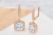 Princess Cut Halo Drop Earrings in Rhodium, Gold, or Rose Gold Plating Made With Swarovski Crystals by Elements of Love - Second Medium