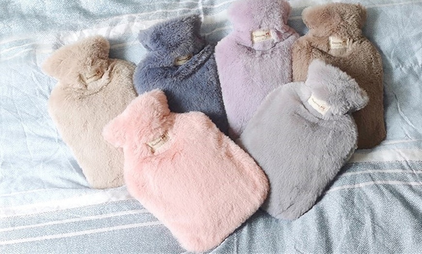 Image 7: Hot Water Bottle with Plush Cover