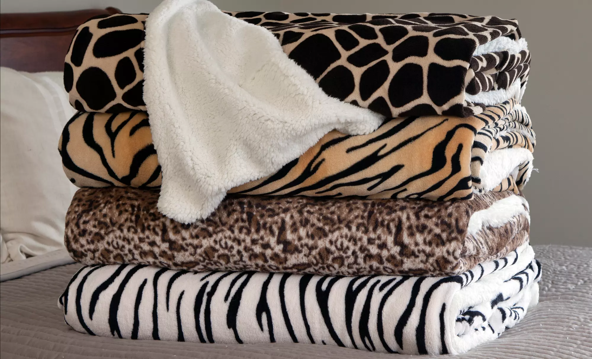 Lavish Home Animal-Print Fleece Blankets with Sherpa Backing - Primary Image