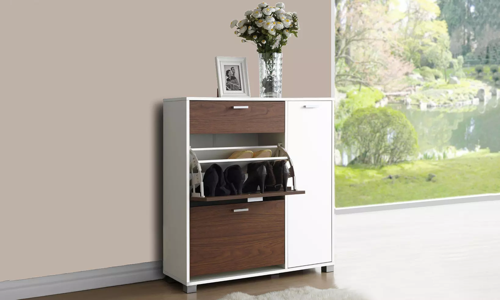 Mid-Century Storage Cabinet with Fold-Out Shoe Rack - Second Medium