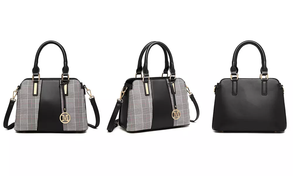 Miss Lulu Gingham Plaid Panel Shoulder Bag Women Handbag