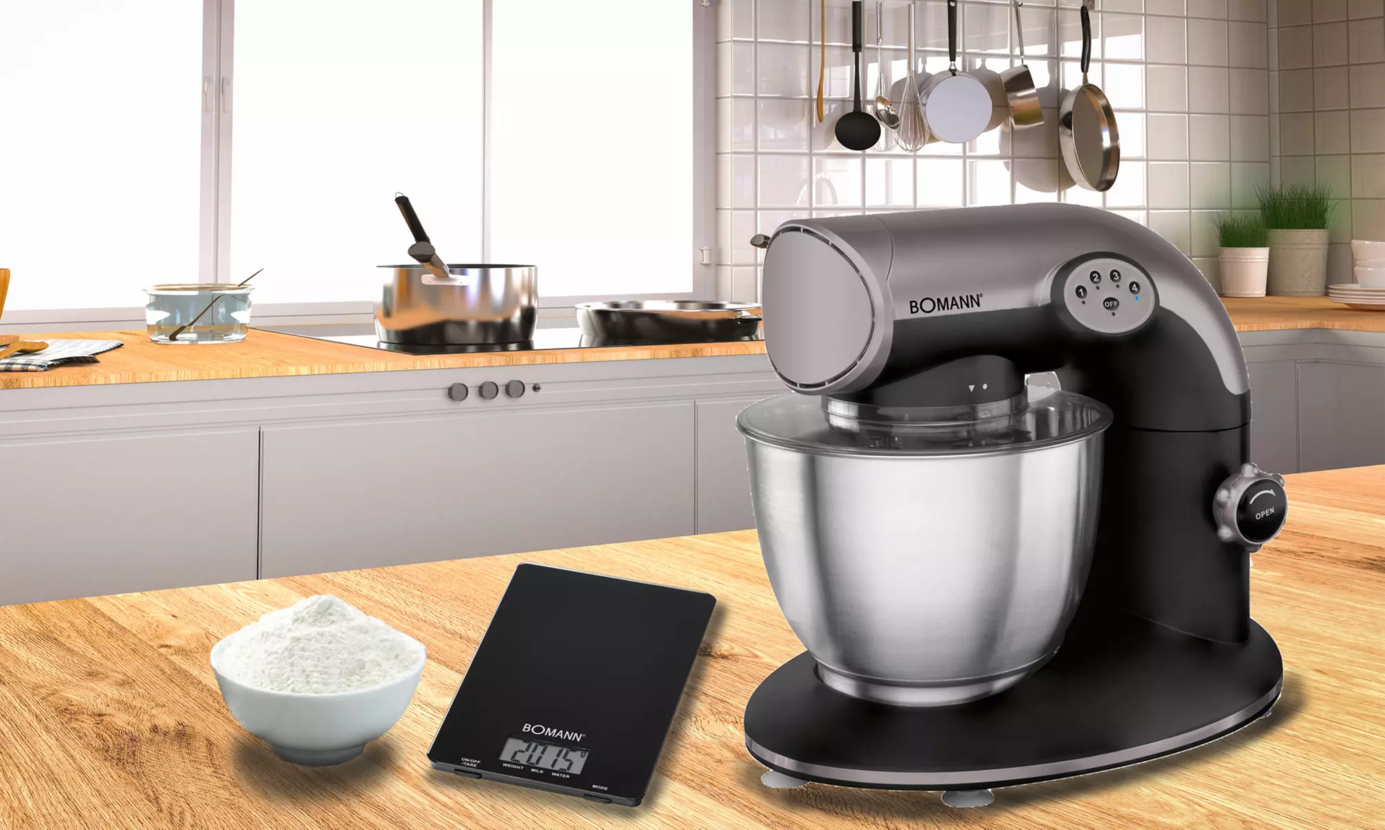 Robot pétrin multifonctions Bomann 1200W avec balance de cuisine - Primary Image