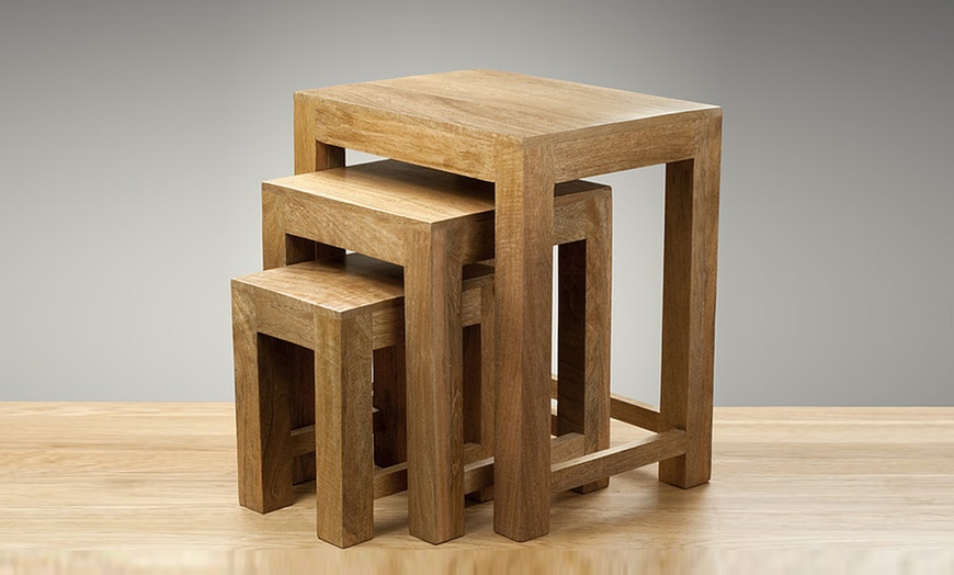 Image 1: Mango Wood Nest of Three Tables