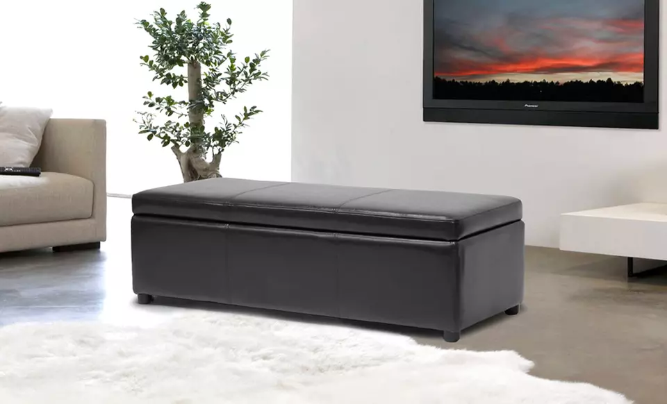 Baxton Studio Bonded Leather Storage Bench Ottoman in Black or Dark Brown - Primary Image