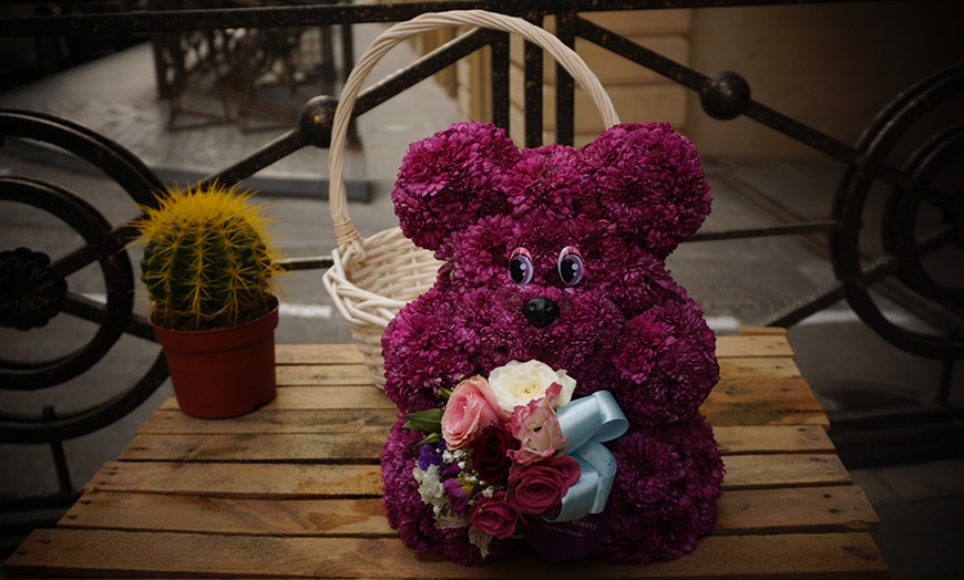 Image 8: Bear-Shaped Flower Arrangement