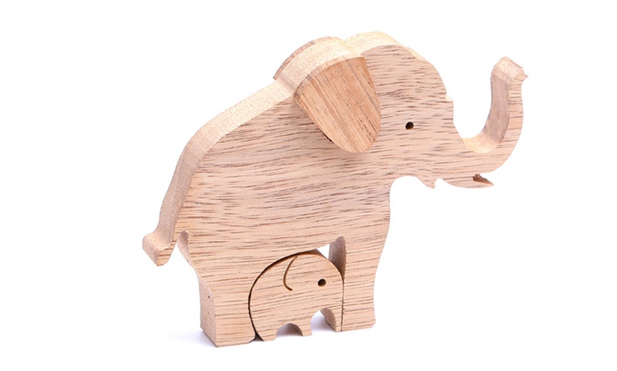 Image 1: Wooden Mother and Baby Elephant Ornament