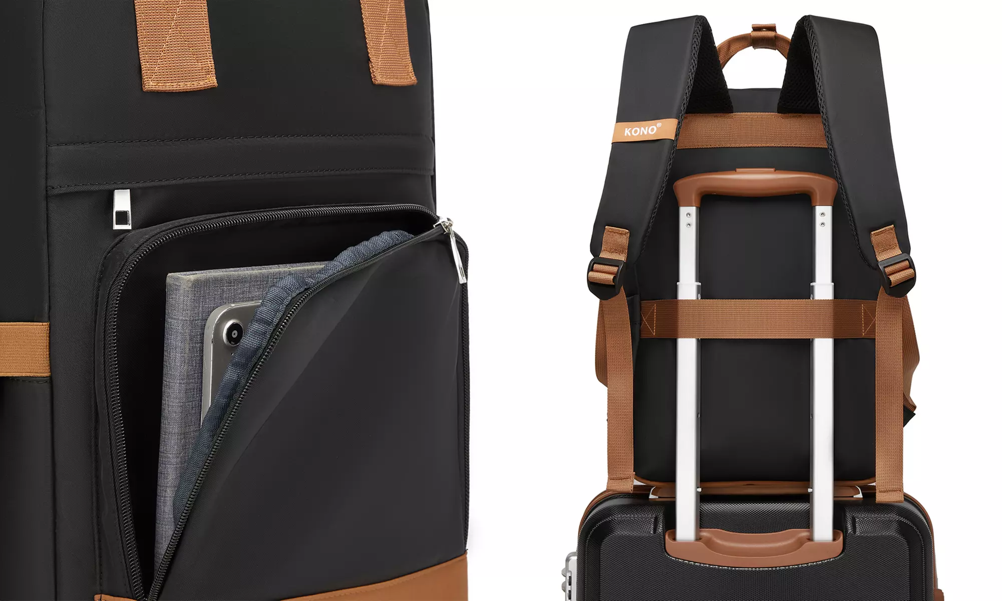 KONO wasserabweisender Rucksack mit Laptopfach und USB-Anschluss