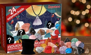 Christmas Advent Calendar with Mineral Rocks, Gemstones and Crystals