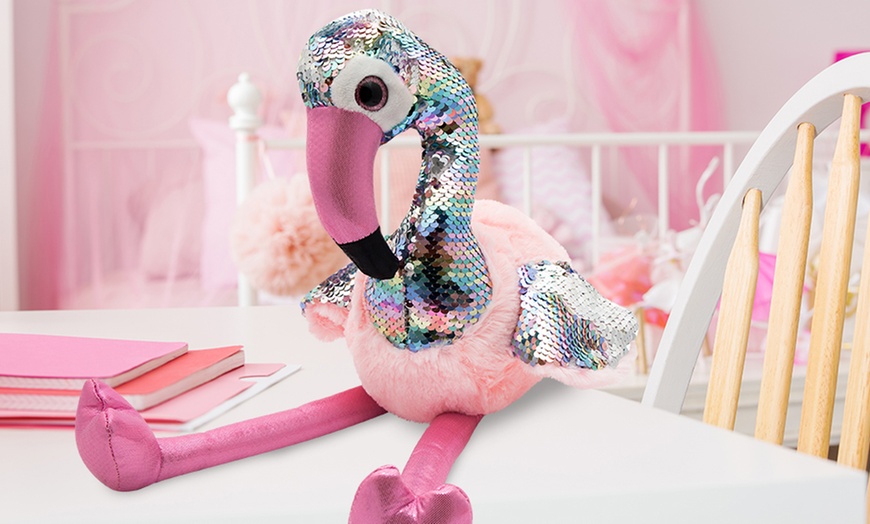 Image 1: Flamingo Sequin Plush Toy