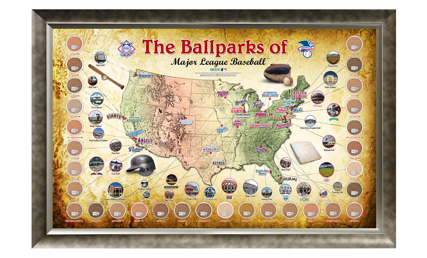 20"x32" MLB Ballpark Map with Game-Used Dirt. Free Returns. - Primary Image
