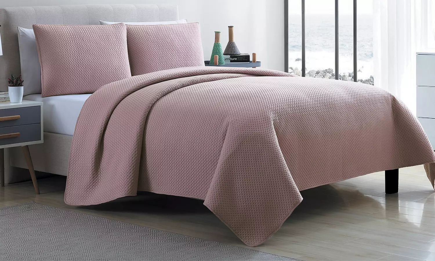 Waffle Embossed Quilt Set (2-, or 3-Piece) - Primary Image
