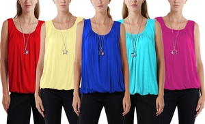 Sleeveless Bubble Vest Top with Pedant Necklace