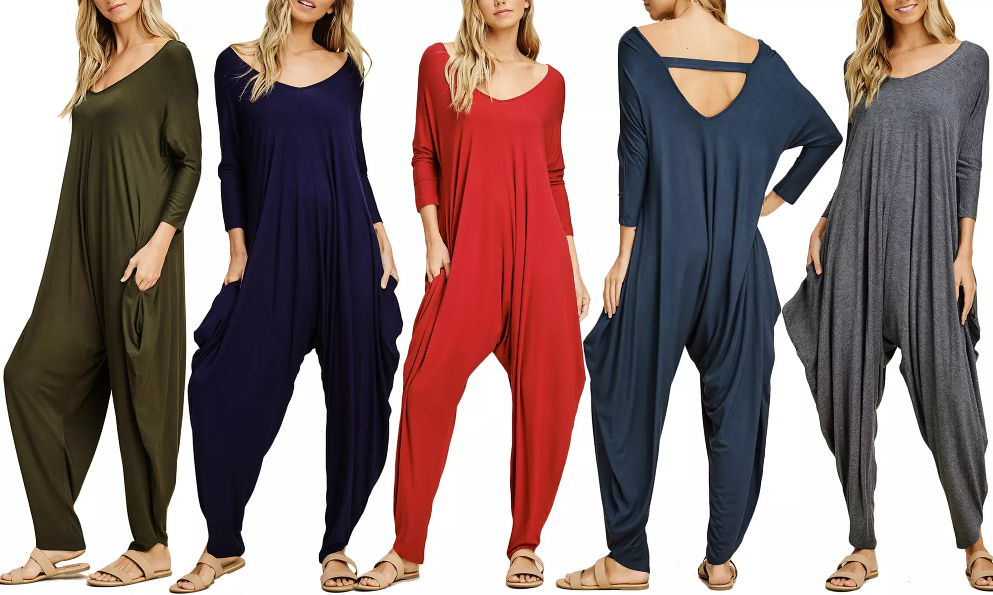 3/4 Sleeve Harem Jumpsuit. Plus Sizes Available. - Primary Image
