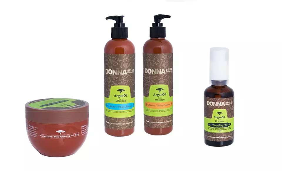 Donna Bella 4-Piece Argan Oil Haircare Set with Argan Oil, Hydrating Mask, Shampoo, and Conditioner - Primary Image