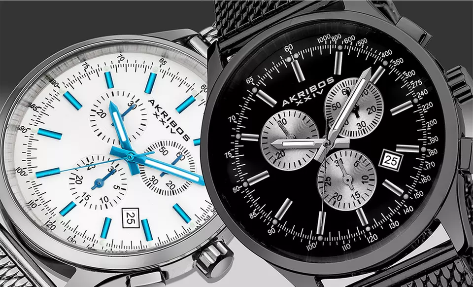 Akribos Men's Chronograph Watch with Mesh Stainless-Steel Strap. Multiple Colors Available. Free Returns. - Primary Image