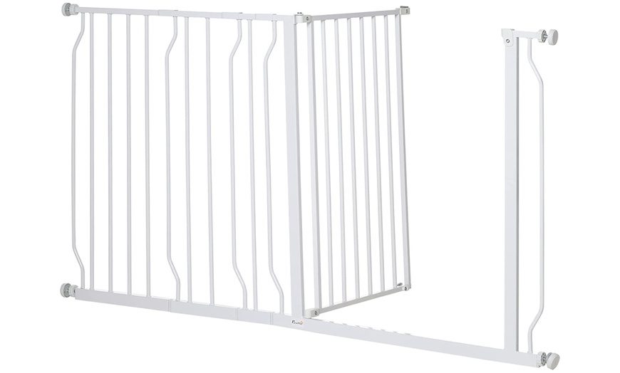 Image 4: Pawhut Dog Wide Stair Gate with Door Pressure