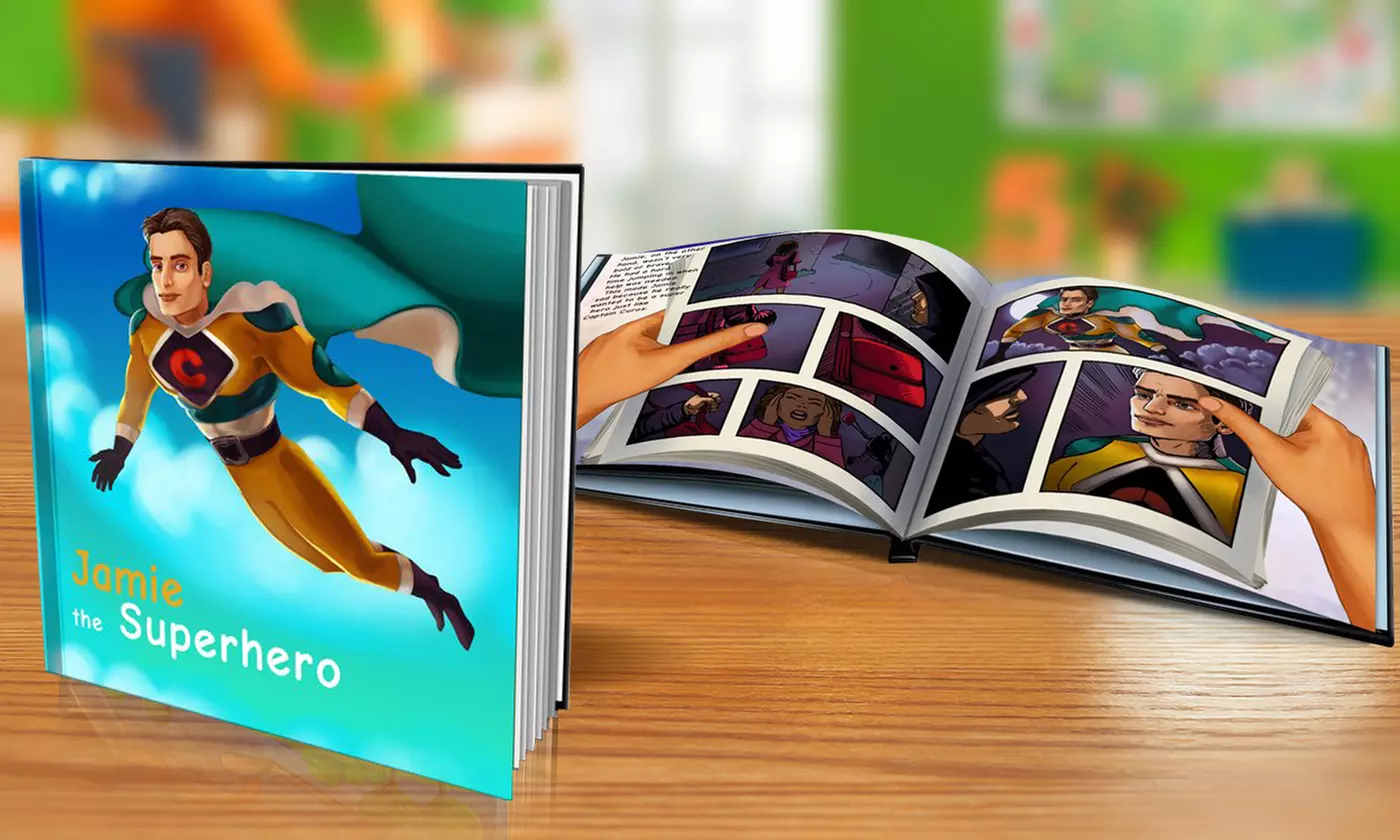 8" x 8" Softcover or Hardcover "The Superhero" Personalized Kids' Story Book from Dinkleboo (Up to 65% Off) - Primary Image