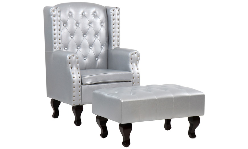 Image 16: Faux Leather Armchair and Footstool 