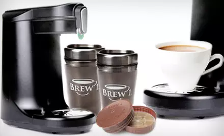 $29 for a Brew1 Coffee Set with Brewer, Two Travel Mugs, and a Reusable Coffee Capsule ($125.80 Value). Three Colors Available. - Primary Image