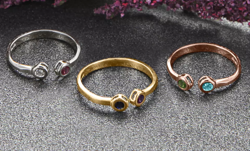 His-and-Her Birthstone Ring from Monogram Online. Three Styles Available. Free Shipping. - Primary Image