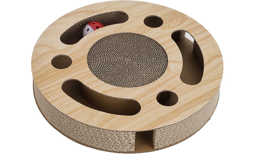 Image 1: Interactive Round Cat Scratcher with Ball Toy