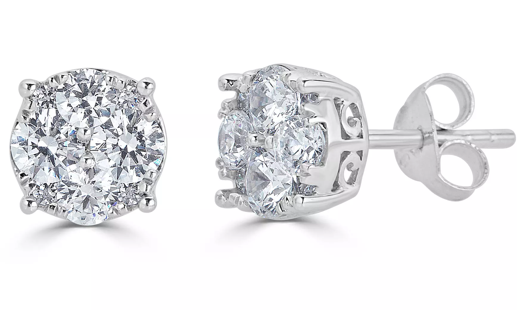 1 1/2CT Diamond Round Cluster Stud Earring in Sterling Silver by Fifth and Fine - Primary Image